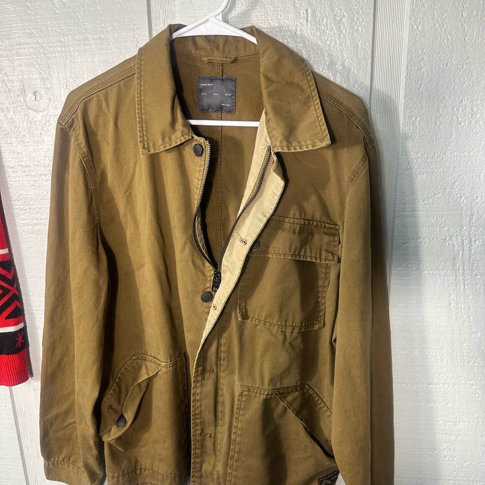 Zara Men’s Olive Green/Brown Full Zip Utility Jacket Size XL EUC - Picture 3 of 8